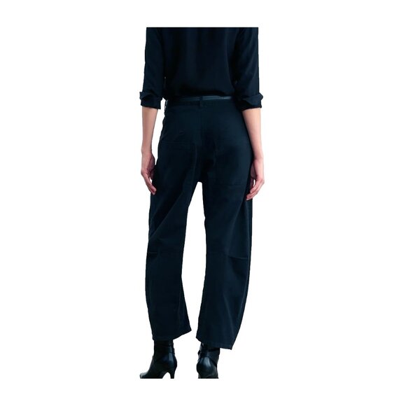 Nili Lotan Shon Cotton Pant Dark Blue Women’s Size 0 Mid Rise Barrel Leg Pants - Picture 3 of 13